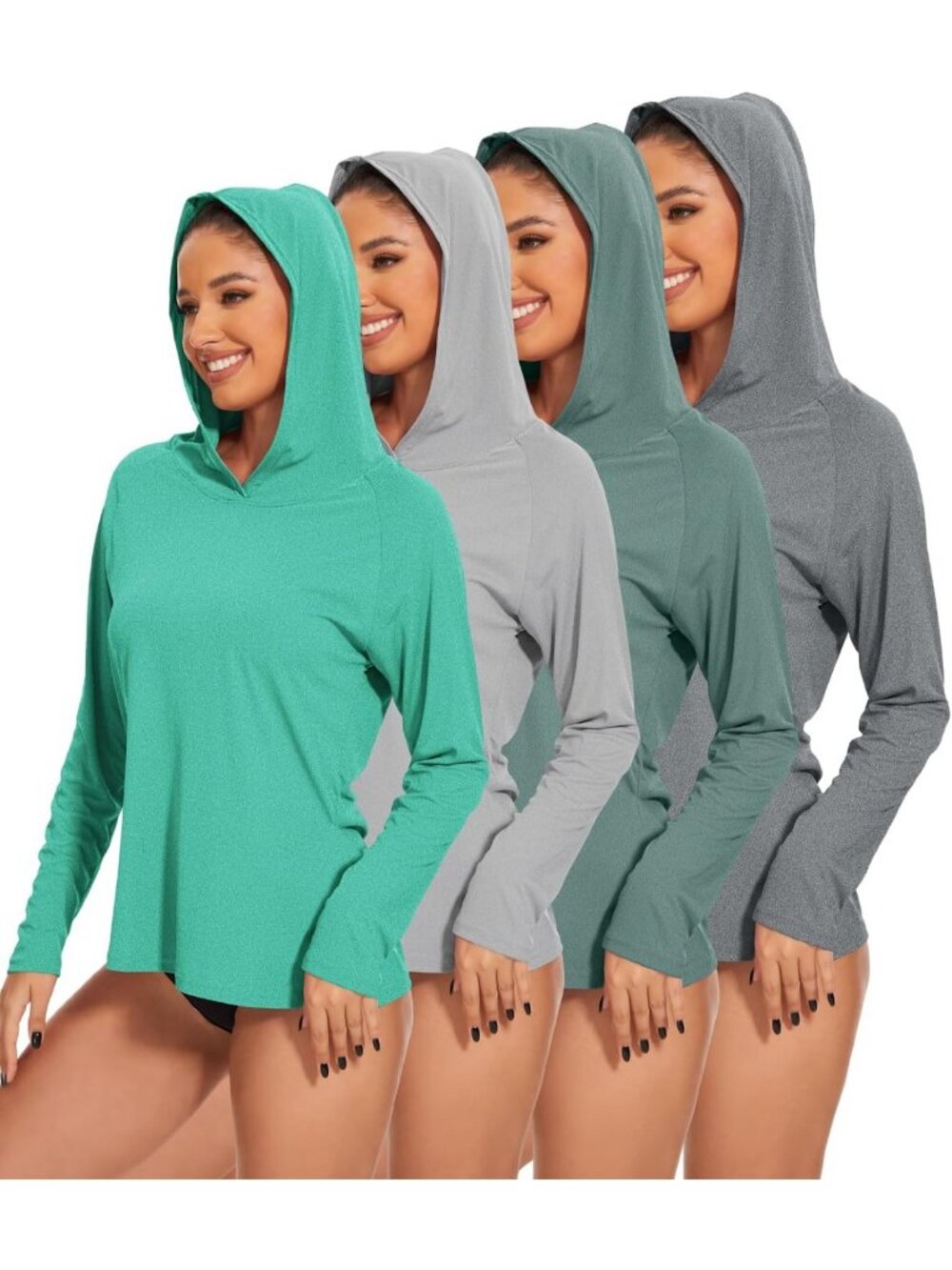 4 Pack Women's UV Sun Protection Hoodie Long Sleeve Hiking Shirts UPF 50